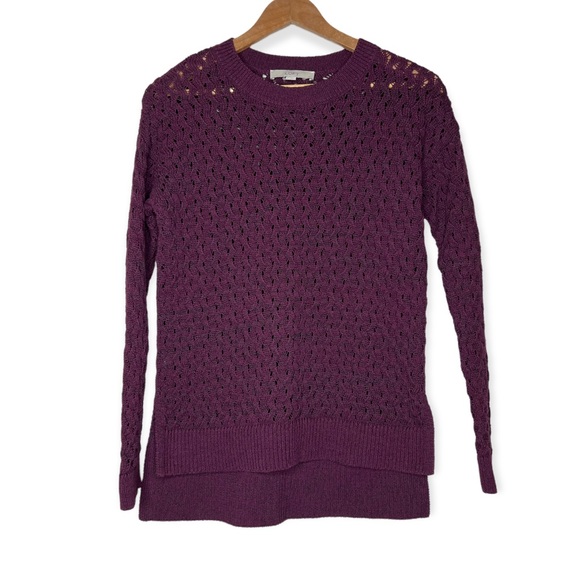 Ann Taylor LOFT Techno Stitch Knit Hi Low Sweater Burgundy Size Medium - Picture 2 of 4